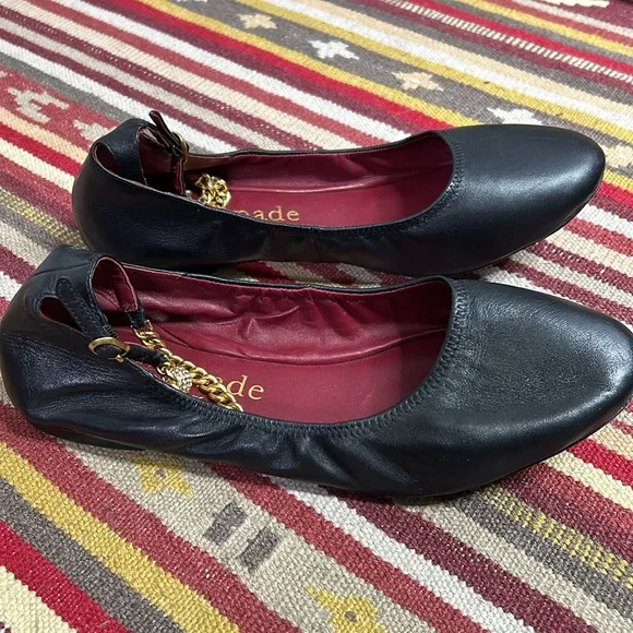 Kate Spade leather gold chain charm ankle ballerina flats