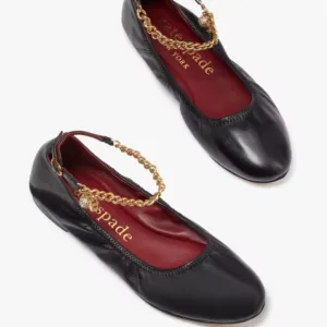 Kate Spade leather gold chain charm ankle ballerina flats