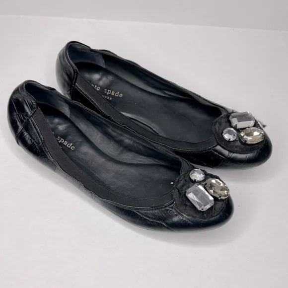 Kate Spade Melia Leather Ballet Flats Jeweled Detail