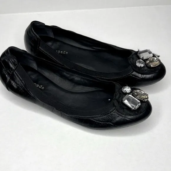Kate Spade Melia Leather Ballet Flats Jeweled Detail