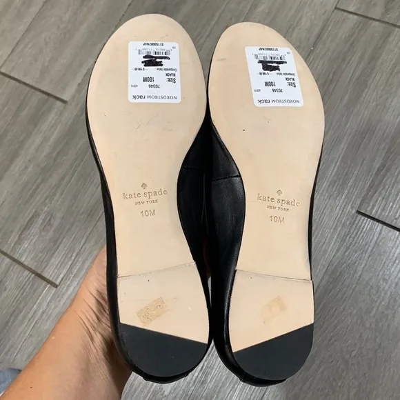 Kate Spade New York Willa Classic Black Leather Ballet Flats w/Bows NWT size 10