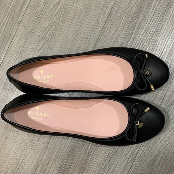 Kate Spade New York Willa Classic Black Leather Ballet Flats w/Bows NWT size 10