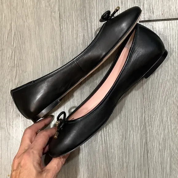 Kate Spade New York Willa Classic Black Leather Ballet Flats w/Bows NWT size 10
