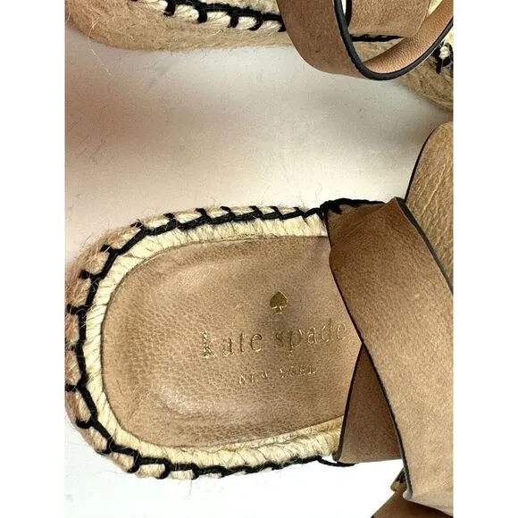 Kate Spade NY Felipa Espadrille Sandals Women 9.5 Brown Leather‎ Comfort Wedges