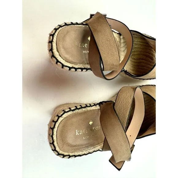 Kate Spade NY Felipa Espadrille Sandals Women 9.5 Brown Leather‎ Comfort Wedges