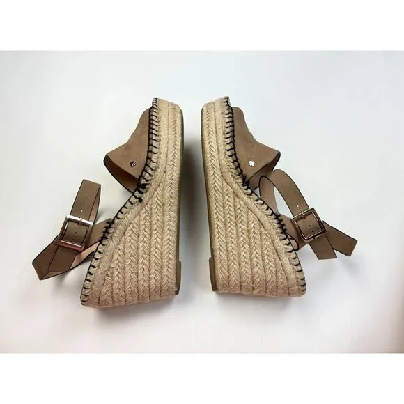 Kate Spade NY Felipa Espadrille Sandals Women 9.5 Brown Leather‎ Comfort Wedges