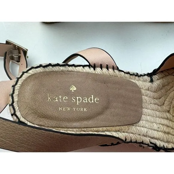 Kate Spade NY Felipa Espadrille Sandals Women 9.5 Brown Leather‎ Comfort Wedges