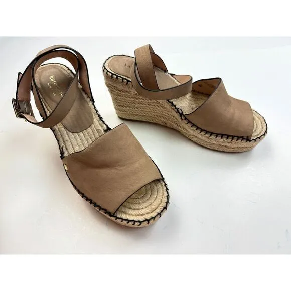 Kate Spade NY Felipa Espadrille Sandals Women 9.5 Brown Leather‎ Comfort Wedges