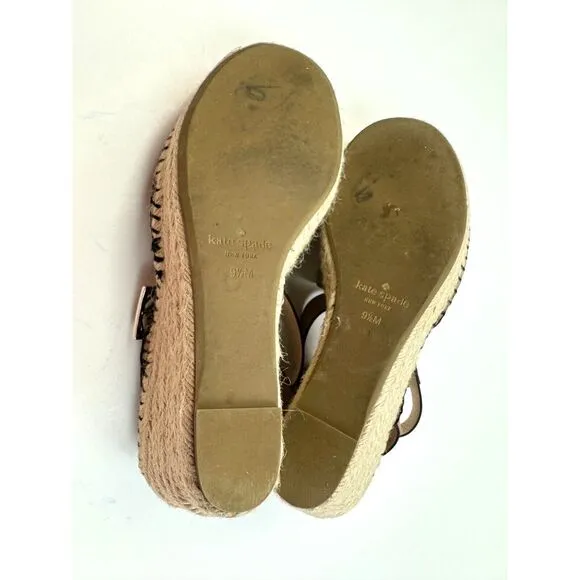 Kate Spade NY Felipa Espadrille Sandals Women 9.5 Brown Leather‎ Comfort Wedges
