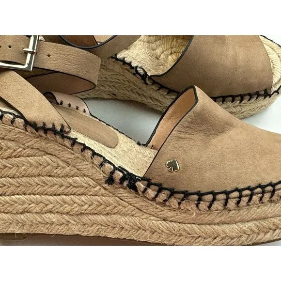 Kate Spade NY Felipa Espadrille Sandals Women 9.5 Brown Leather‎ Comfort Wedges