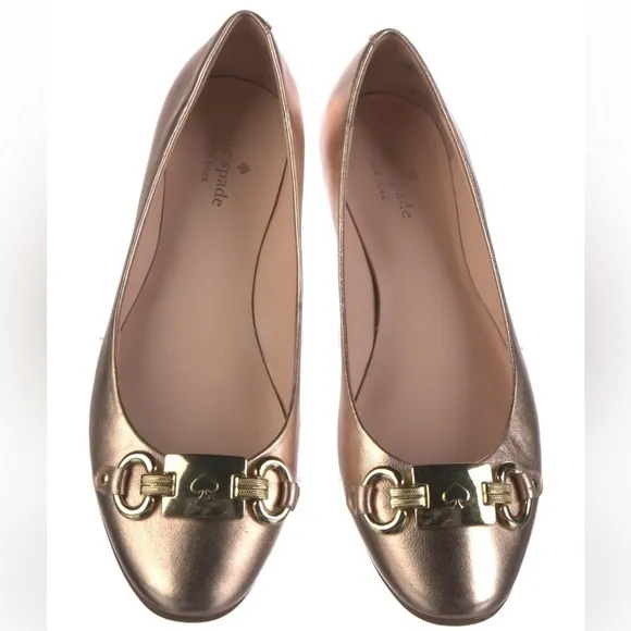 Kate Spade Pink Leather Phoebe Flats Light Blush Pink with Gold Buckle