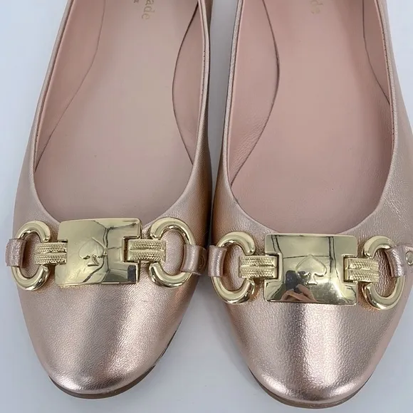 Kate Spade Pink Leather Phoebe Flats Light Blush Pink with Gold Buckle