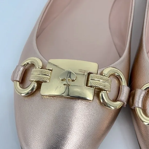 Kate Spade Pink Leather Phoebe Flats Light Blush Pink with Gold Buckle