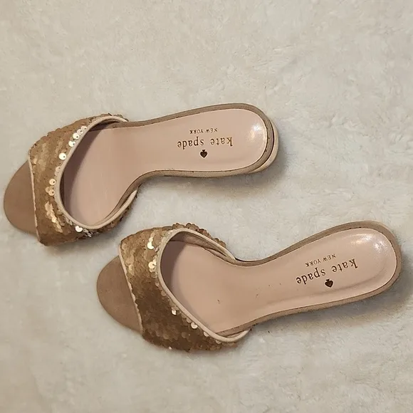 Kate Spade Polished Women's Shoes Rose Gold Sequin Slide Sandals Size 7