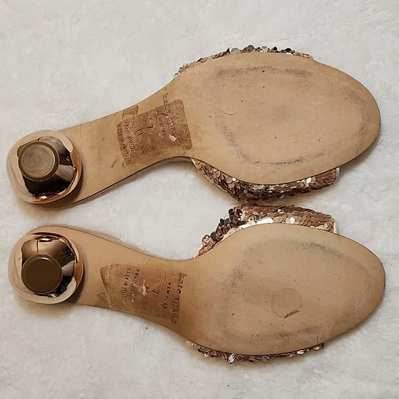 Kate Spade Polished Women's Shoes Rose Gold Sequin Slide Sandals Size 7