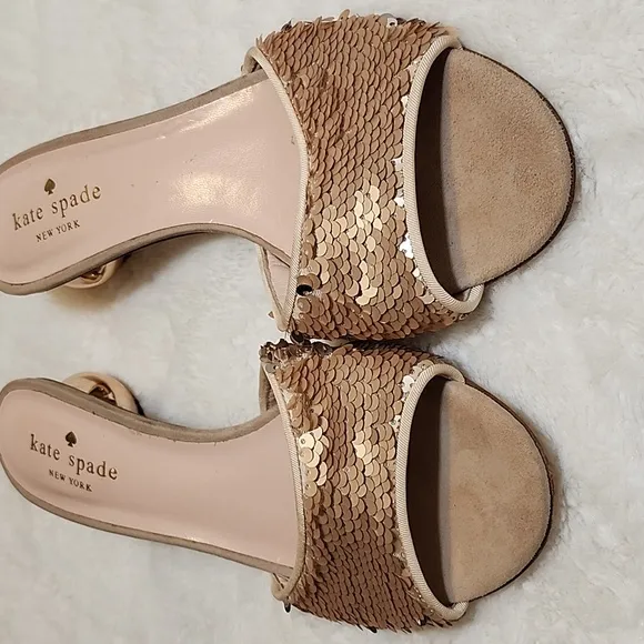 Kate Spade Polished Women's Shoes Rose Gold Sequin Slide Sandals Size 7