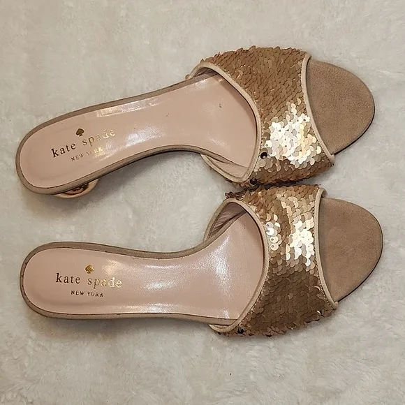 Kate Spade Polished Women's Shoes Rose Gold Sequin Slide Sandals Size 7