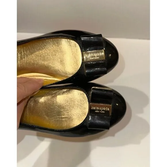 Kate Spade Tock Black Patent Leather with Bow Ballet Flats  Size 7.5