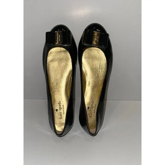 Kate Spade Tock Black Patent Leather with Bow Ballet Flats  Size 7.5