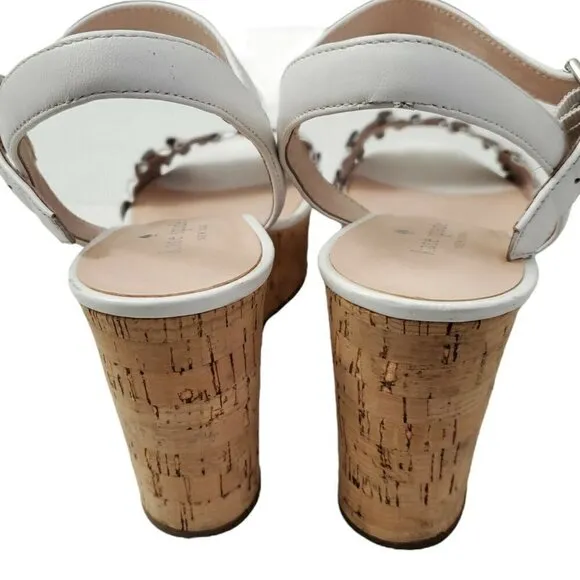 Kate Spade Tomas Wedges Sandals 8.5 White Cork Platform Heel Leather Open-Toe