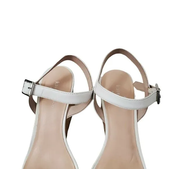 Kate Spade Tomas Wedges Sandals 8.5 White Cork Platform Heel Leather Open-Toe