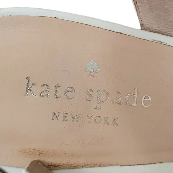 Kate Spade Tomas Wedges Sandals 8.5 White Cork Platform Heel Leather Open-Toe