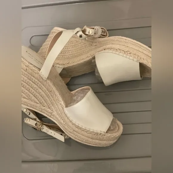 Kate Spade - White Frenchy Ankle Strap Espadrille Wedges