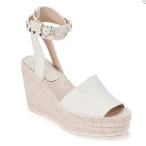 Kate Spade - White Frenchy Ankle Strap Espadrille Wedges