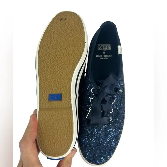 Kate Spade X Keds Navy Blue Champion Glitter Women's SZ 7.5 Sneakers Shoes 60097