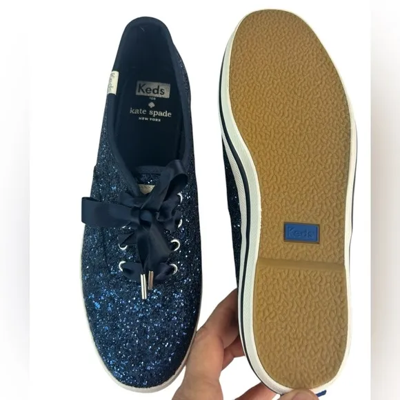 Kate Spade X Keds Navy Blue Champion Glitter Women's SZ 7.5 Sneakers Shoes 60097
