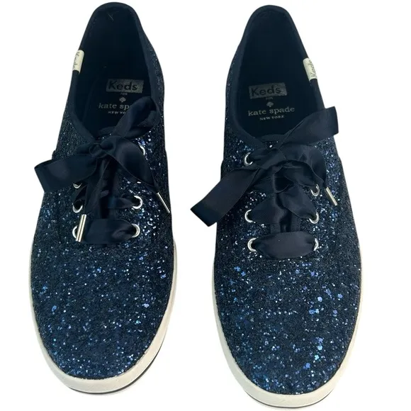 Kate Spade X Keds Navy Blue Champion Glitter Women's SZ 7.5 Sneakers Shoes 60097