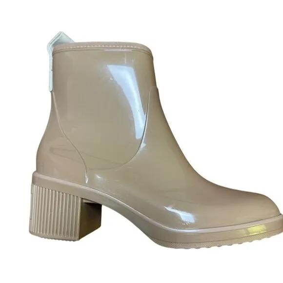 KATE SPADE NEW YORK Womens Beige Back Pull-Tab Puddle Block Heel Rain Boots 6