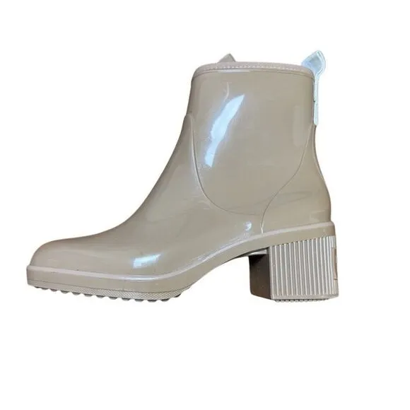 KATE SPADE NEW YORK Womens Beige Back Pull-Tab Puddle Block Heel Rain Boots 6