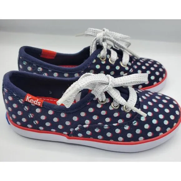 Keds Girls Champion K Navy Blue Red White Polka Dot Shoes - Toddler Size 9 NWOB
