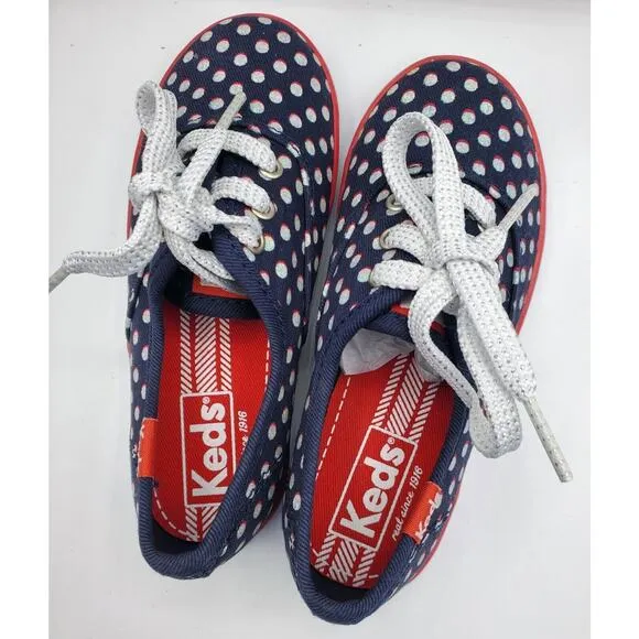 Keds Girls Champion K Navy Blue Red White Polka Dot Shoes - Toddler Size 9 NWOB
