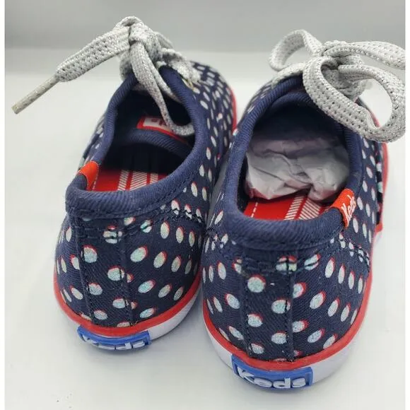 Keds Girls Champion K Navy Blue Red White Polka Dot Shoes - Toddler Size 9 NWOB