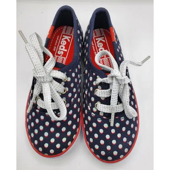 Keds Girls Champion K Navy Blue Red White Polka Dot Shoes - Toddler Size 9 NWOB