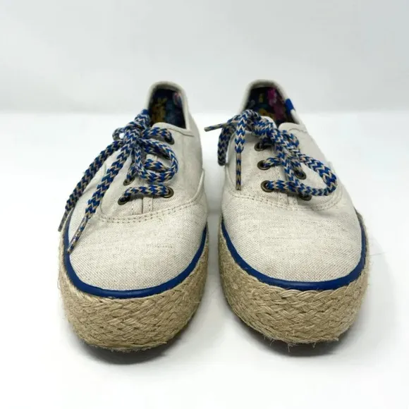 Keds Triple Liberty Espadrille Platform Shoes Sneakers Cream Canvas Sz 6.5