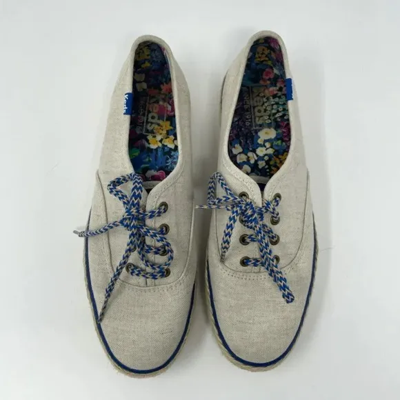 Keds Triple Liberty Espadrille Platform Shoes Sneakers Cream Canvas Sz 6.5