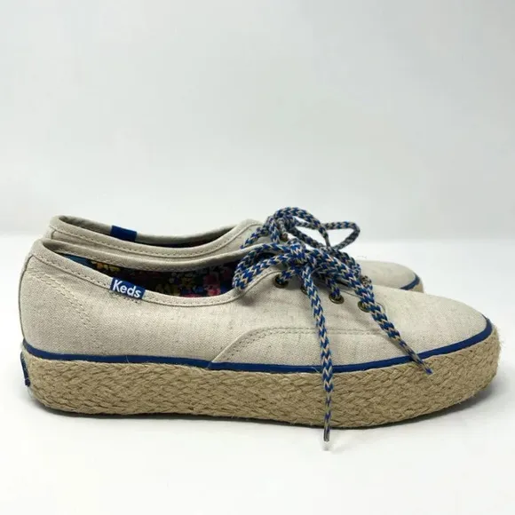 Keds Triple Liberty Espadrille Platform Shoes Sneakers Cream Canvas Sz 6.5