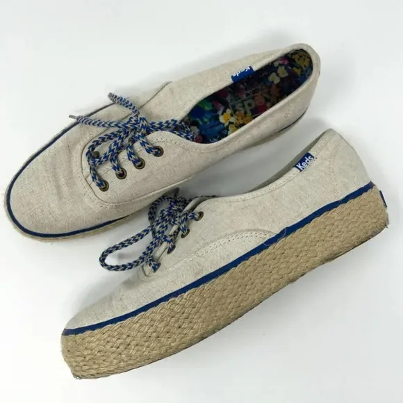 Keds Triple Liberty Espadrille Platform Shoes Sneakers Cream Canvas Sz 6.5