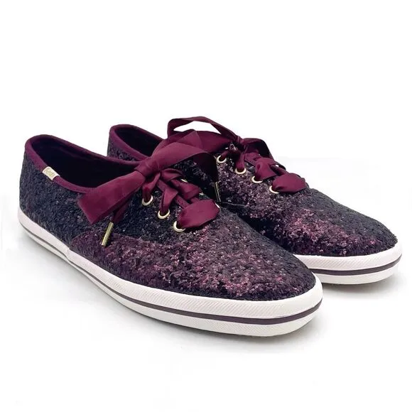 Keds x Kate Spade Champion Glitter Lace Up Sneakers Deep Cherry Women’s Size 8