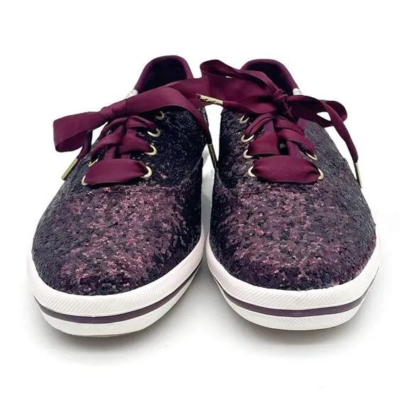 Keds x Kate Spade Champion Glitter Lace Up Sneakers Deep Cherry Women’s Size 8