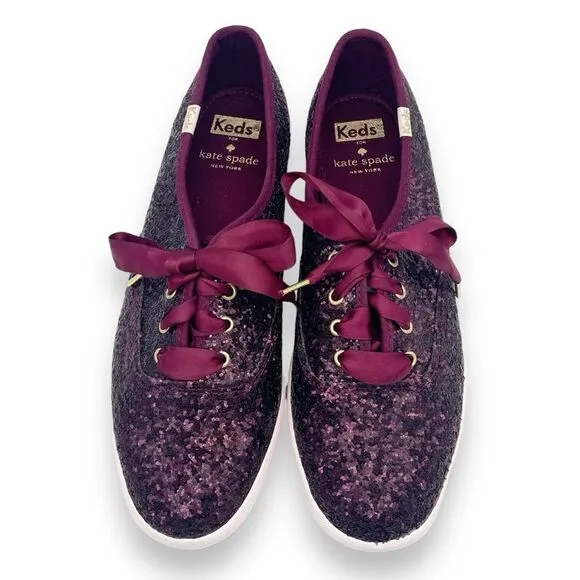 Keds x Kate Spade Champion Glitter Lace Up Sneakers Deep Cherry Women’s Size 8