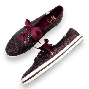 Keds x Kate Spade Champion Glitter Lace Up Sneakers Deep Cherry Women’s Size 8