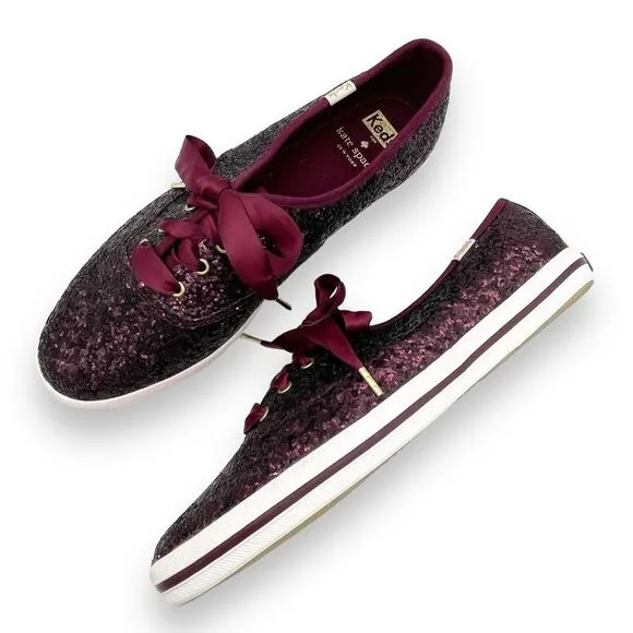 Keds x Kate Spade Champion Glitter Lace Up Sneakers Deep Cherry Women’s Size 8