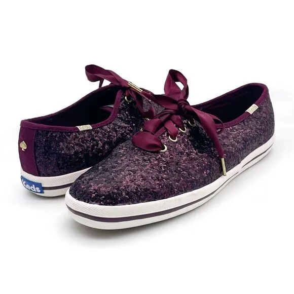 Keds x Kate Spade Champion Glitter Lace Up Sneakers Deep Cherry Women’s Size 8