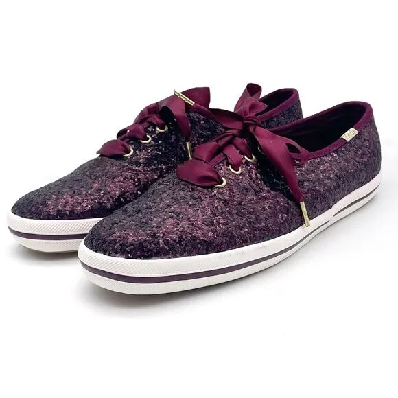 Keds x Kate Spade Champion Glitter Lace Up Sneakers Deep Cherry Women’s Size 8