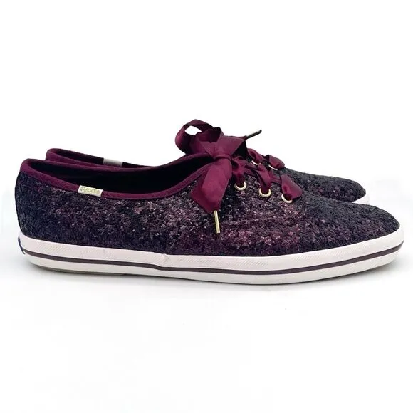 Keds x Kate Spade Champion Glitter Lace Up Sneakers Deep Cherry Women’s Size 8