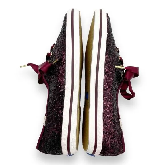 Keds x Kate Spade Champion Glitter Lace Up Sneakers Deep Cherry Women’s Size 8